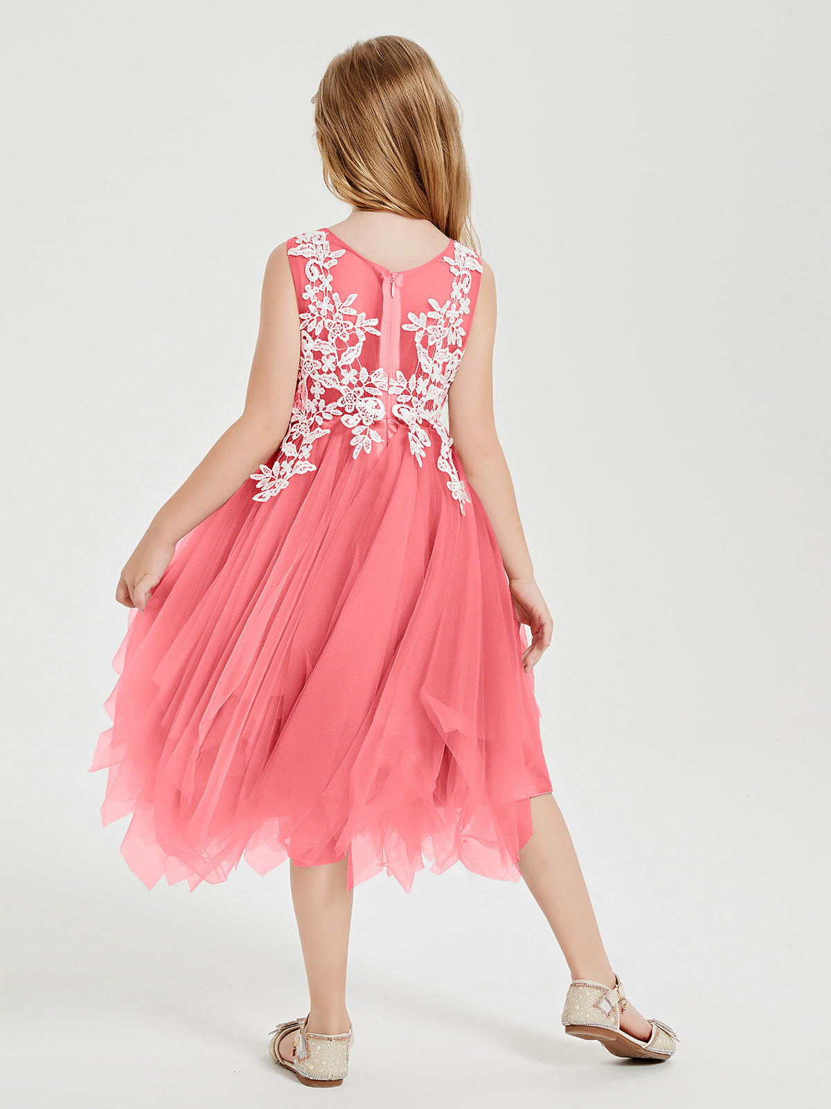 Tulle Tea Length Junior Bridesmaid Dresses Watermelon